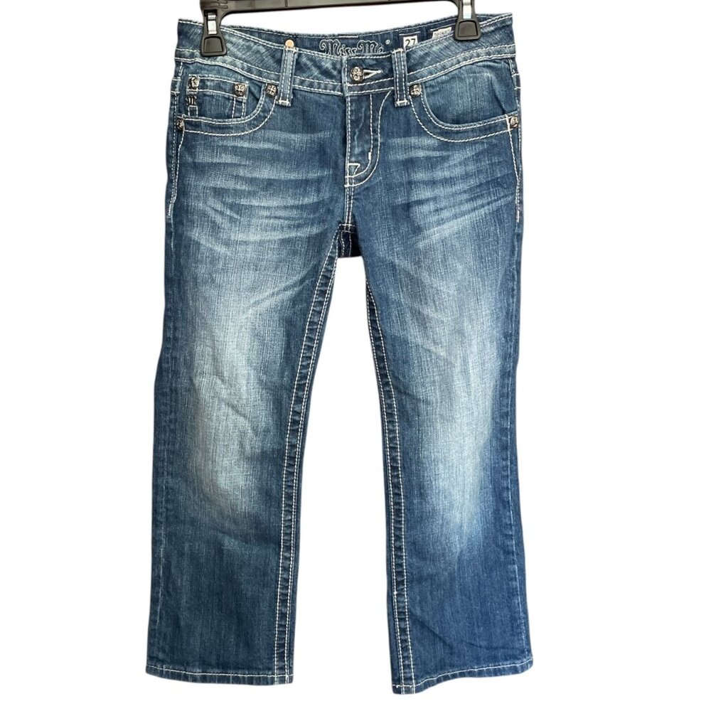 VINTAGE Y2K MISS ME CAPRIS  Fleur de Lis Bling SZ 27